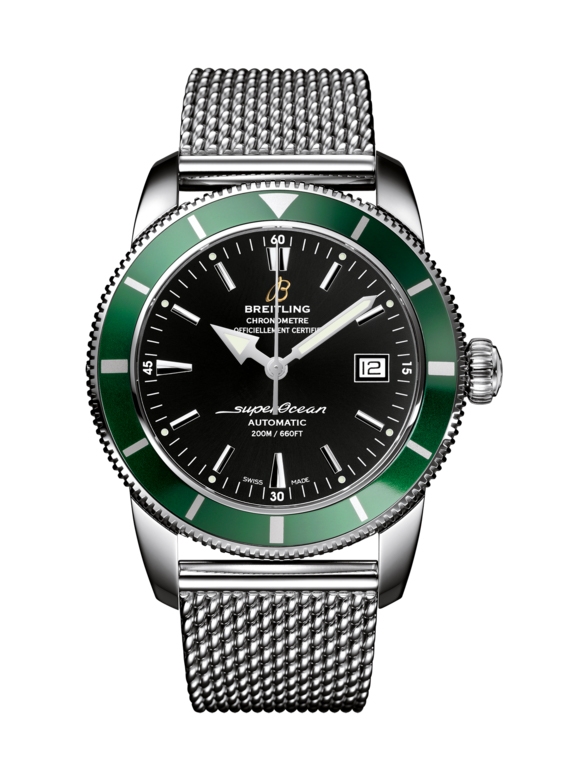 Breitling A1732136.BA61.154A : Superocean Heritage 42 Stainless Steel / Green / Volcano Black / Milanese