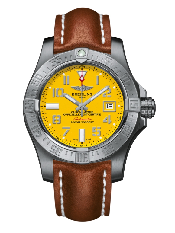 Breitling A1733110/I519/433X/A20BASA.1 : Avenger II Seawolf Stainless Steel / Cobra Yellow / Calf / Pin