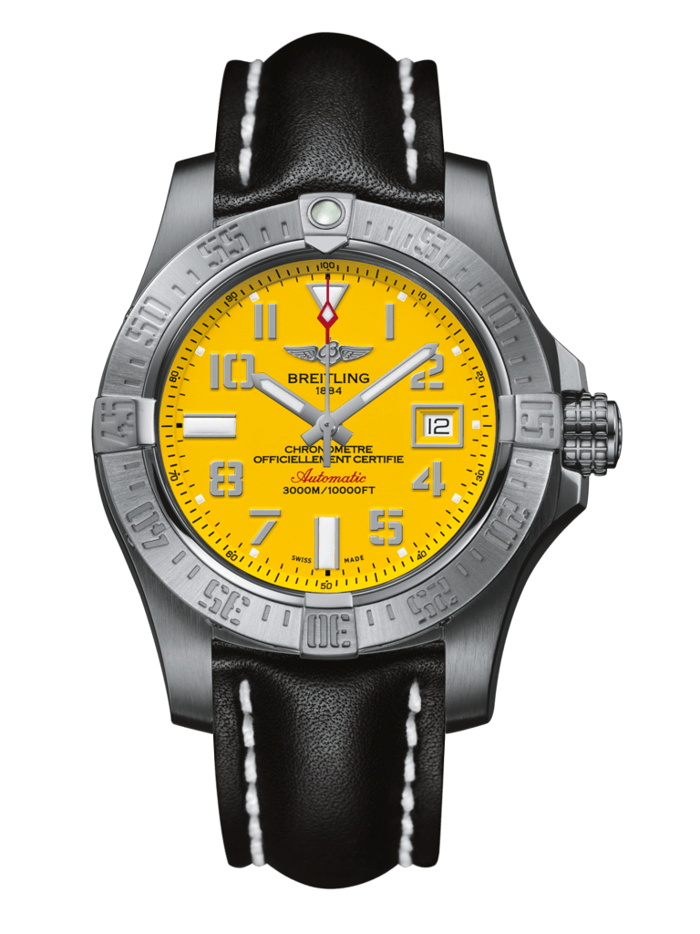 Breitling A1733110/I519/435X/A20BASA.1 : Avenger II Seawolf Stainless Steel / Cobra Yellow / Calf / Pin