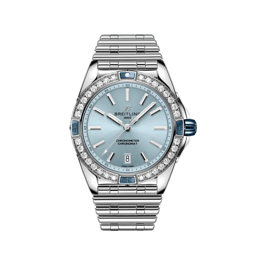 Breitling A17356531C1A1 : Super Chronomat 38 Stainless Steel / Ice Blue / Rouleaux