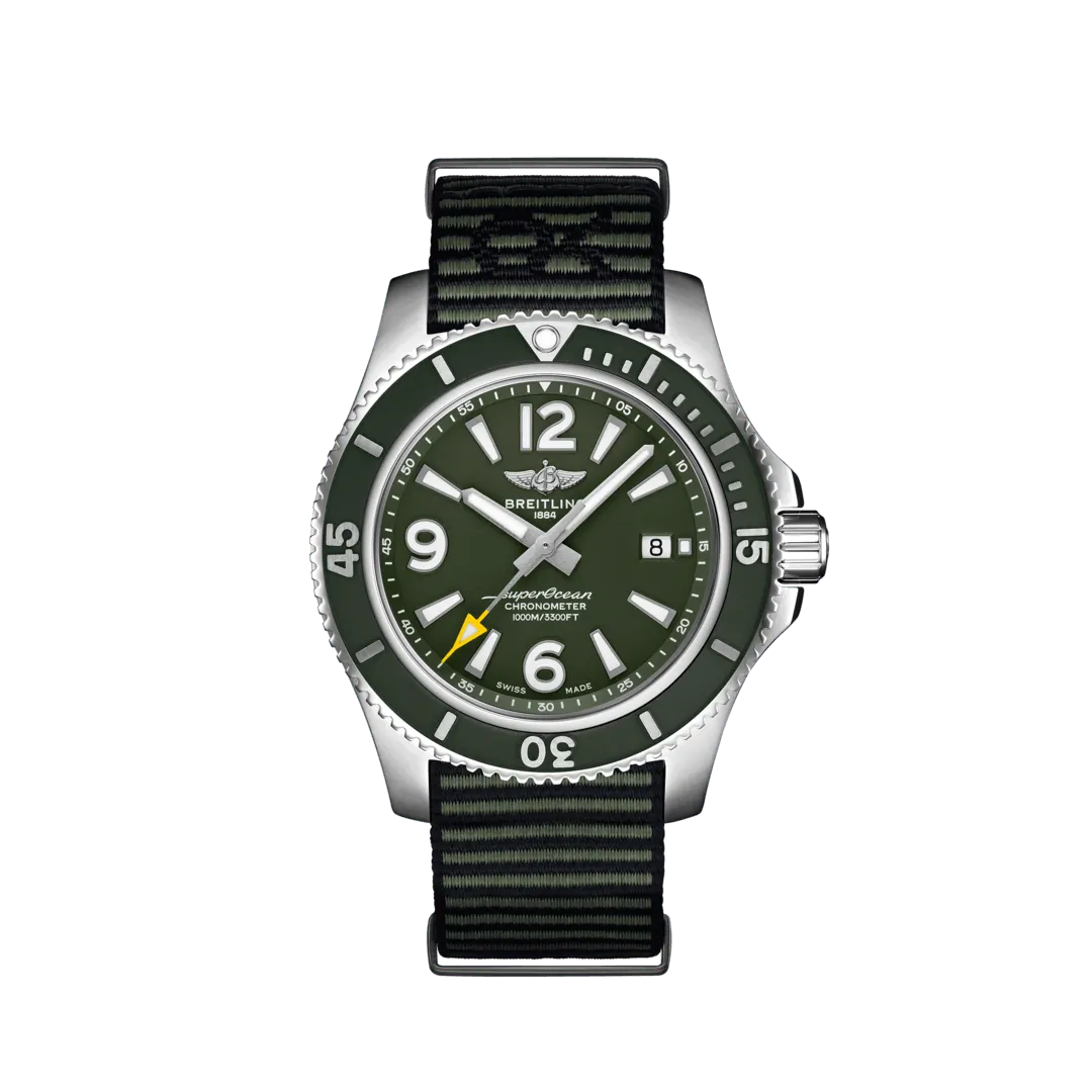 Breitling A17367A11L1W1 : Superocean 44 Stainless Steel / Green / NATO / OuterKnown