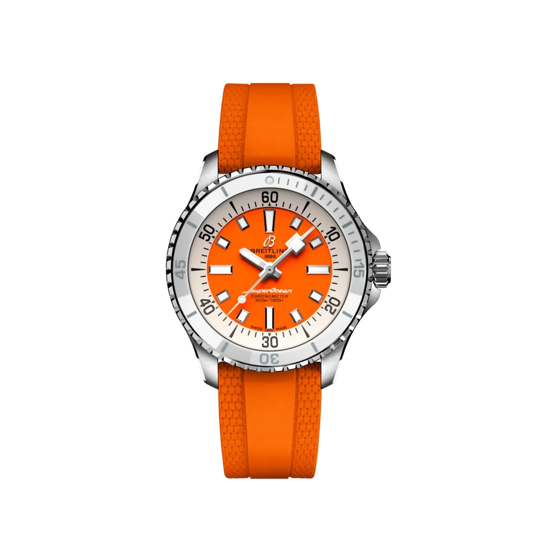 Breitling A17377211O1S1 : SuperOcean Automatic 36 Stainless Steel / Orange / Rubber