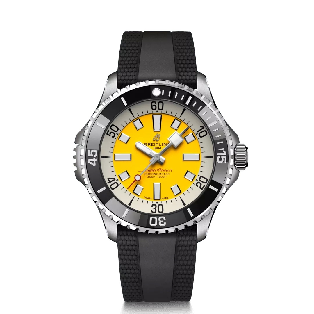 Breitling A173781A1I1S1 : SuperOcean Automatic 46 Stainless Steel / Yellow / UK / Rubber