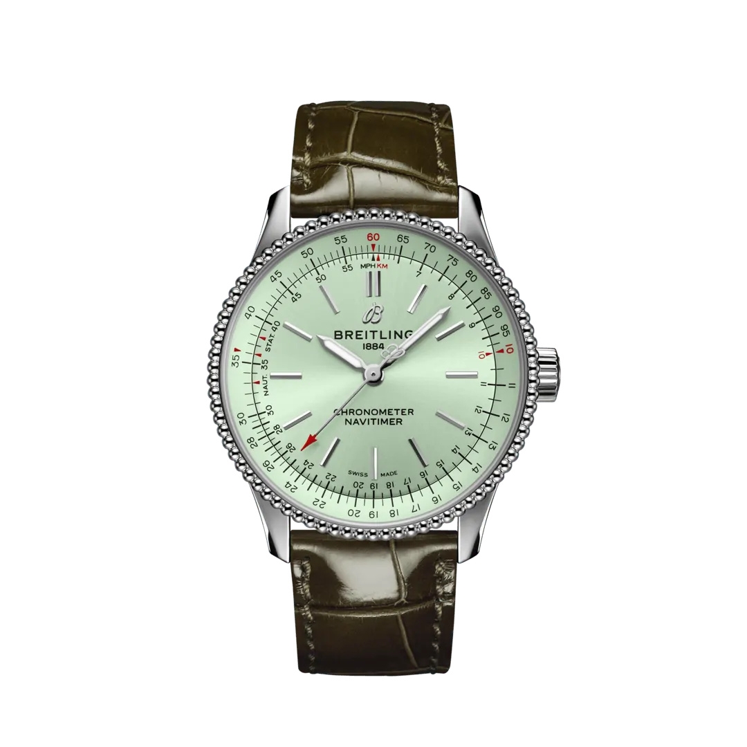 Breitling A17395361L1P1 : Navitimer 1 35 Automatic Stainless Steel / Mint Green / Alligator - Pin