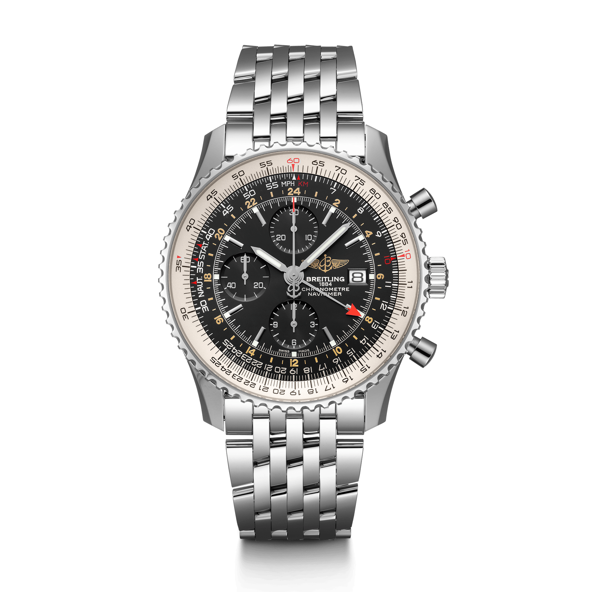 Breitling A24322121B1A1 : Navitimer World Stainless Steel / Black / Bracelet