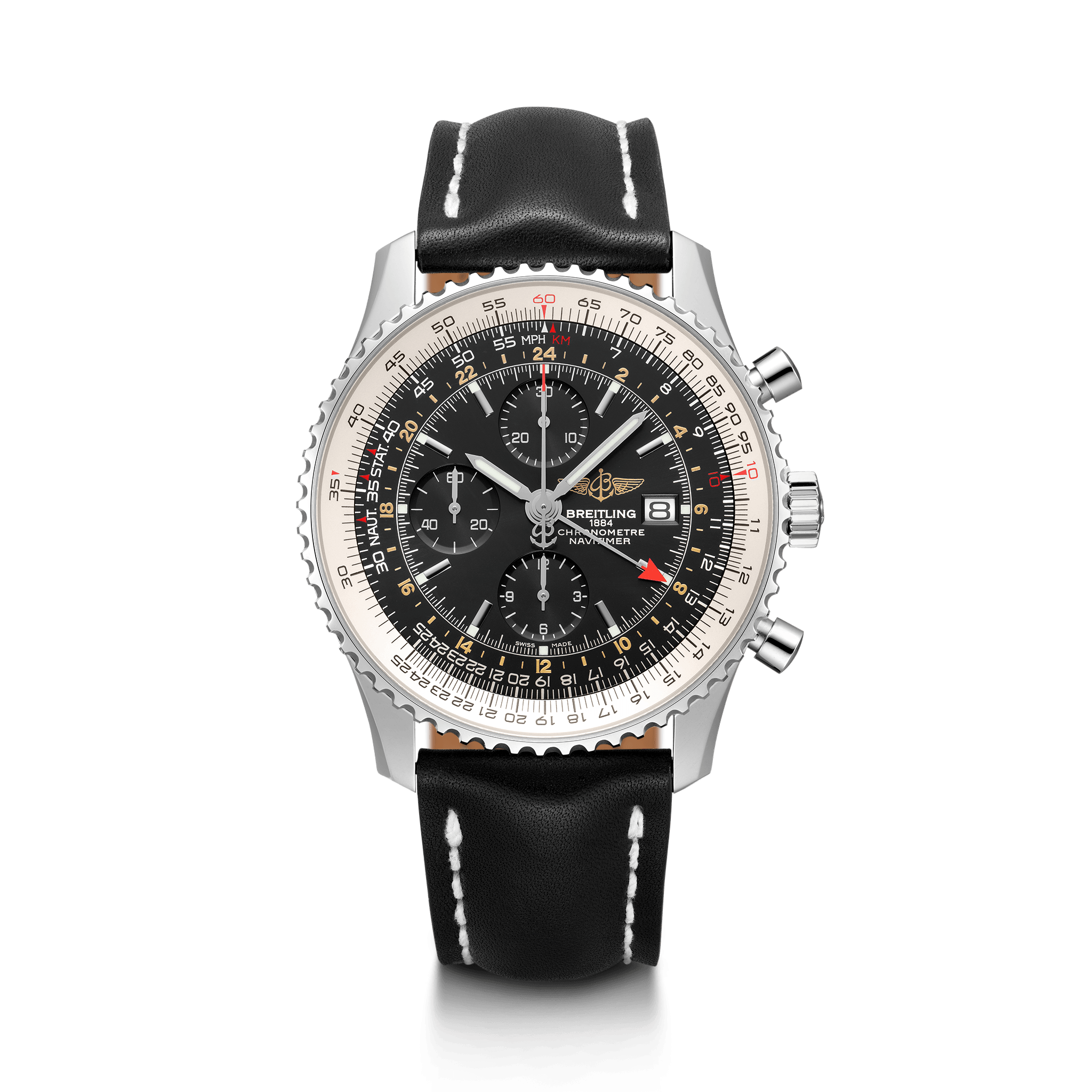 Breitling A24322121B1X1 : Navitimer World Stainless Steel / Black / Calf / Pin