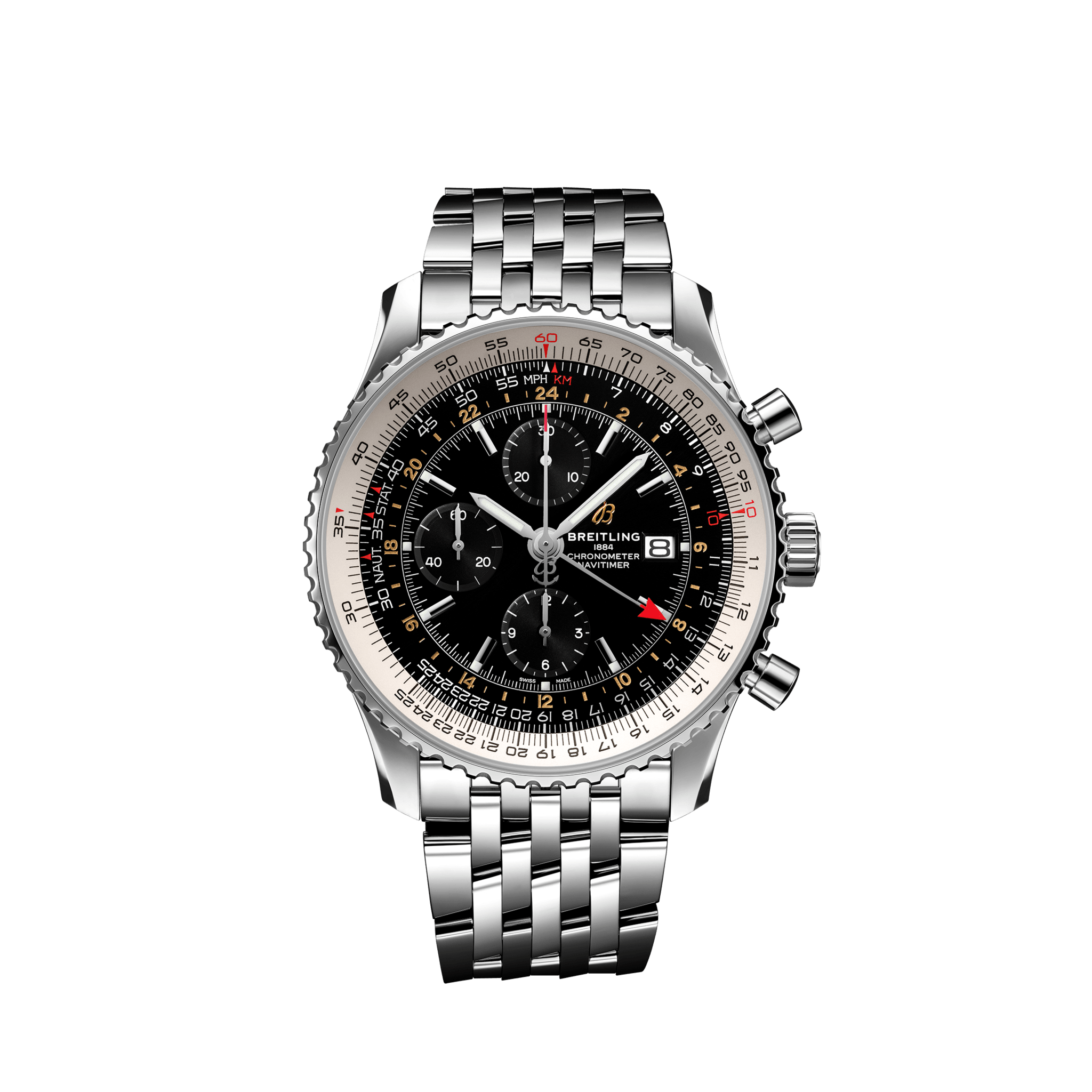 Breitling A24322121B2A1 : Navitimer 1 Chronograph GMT 46 Stainless Steel / Black / Bracelet