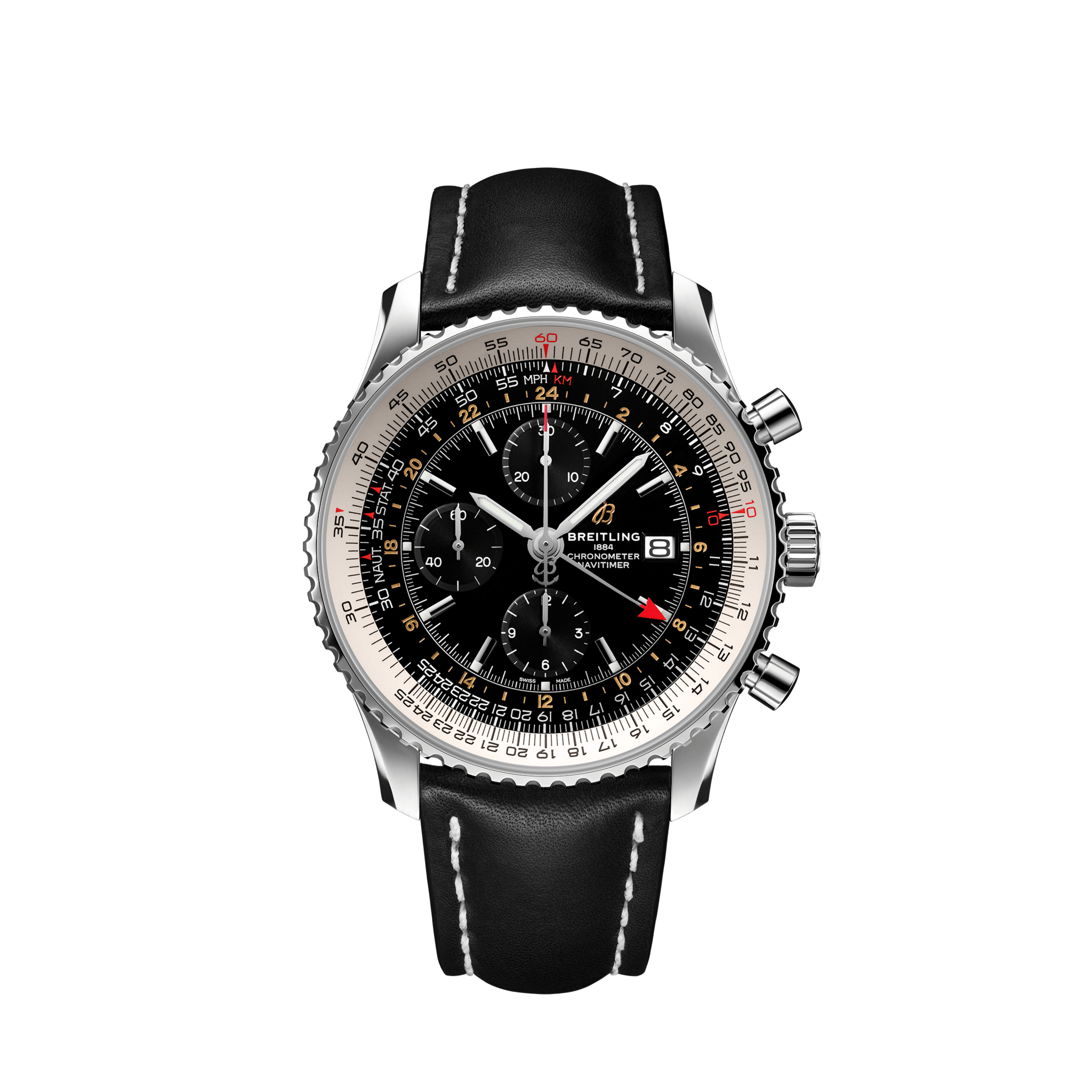 Breitling A24322121B2X1 : Navitimer 1 Chronograph GMT Stainless Steel / Black / Calf / Pin