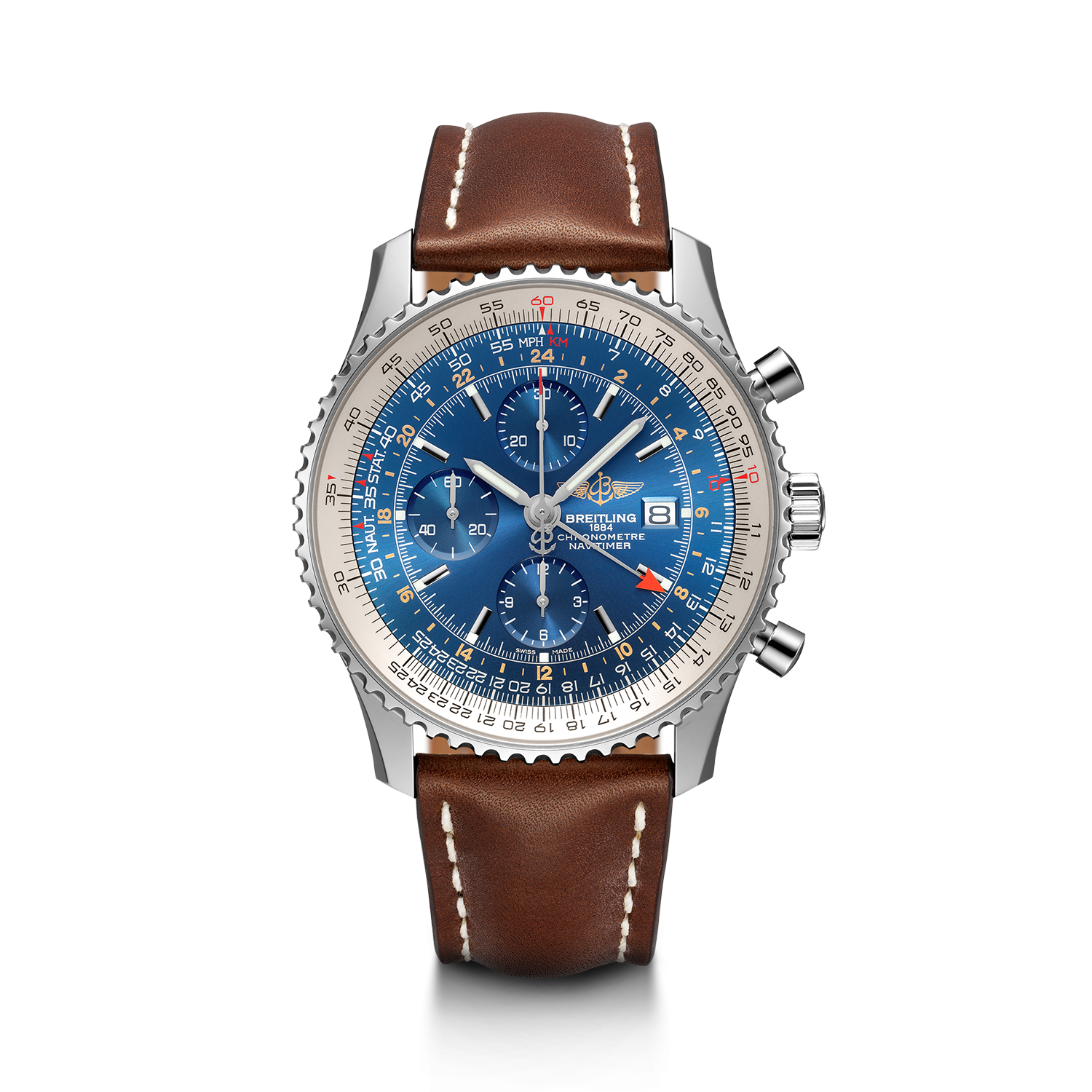 Breitling A24322121C1X2 : Navitimer World Stainless Steel / Blue / Calf / Pin