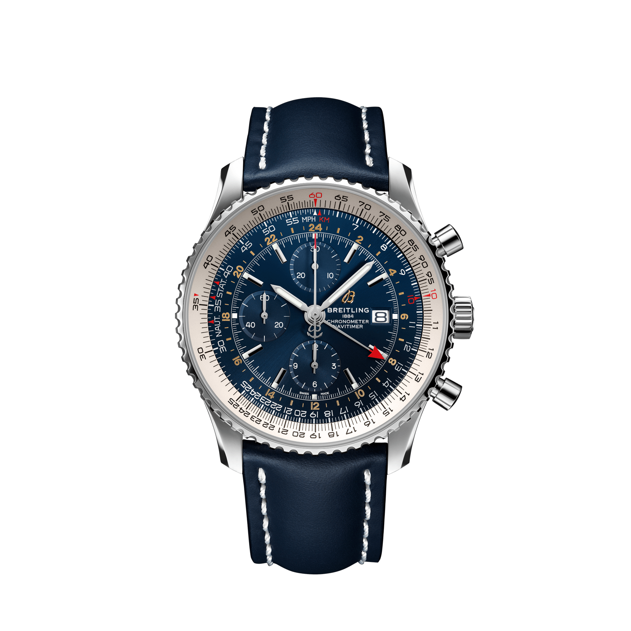 Breitling A24322121C2X2 : Navitimer 1 Chronograph GMT Stainless Steel / Blue / Calf / Folding