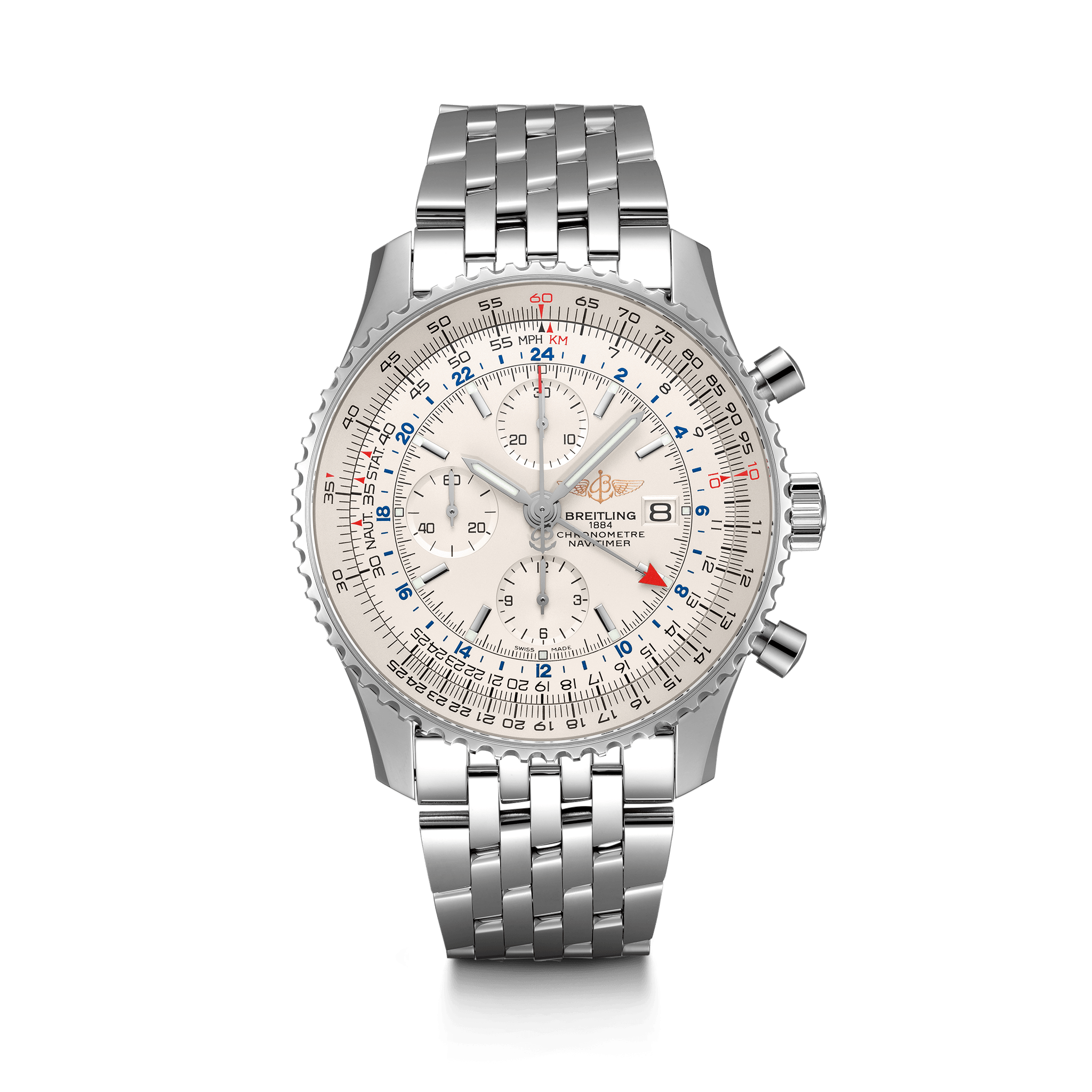 Breitling A24322121G1A1 : Navitimer World Stainless Steel / Silver / Bracelet