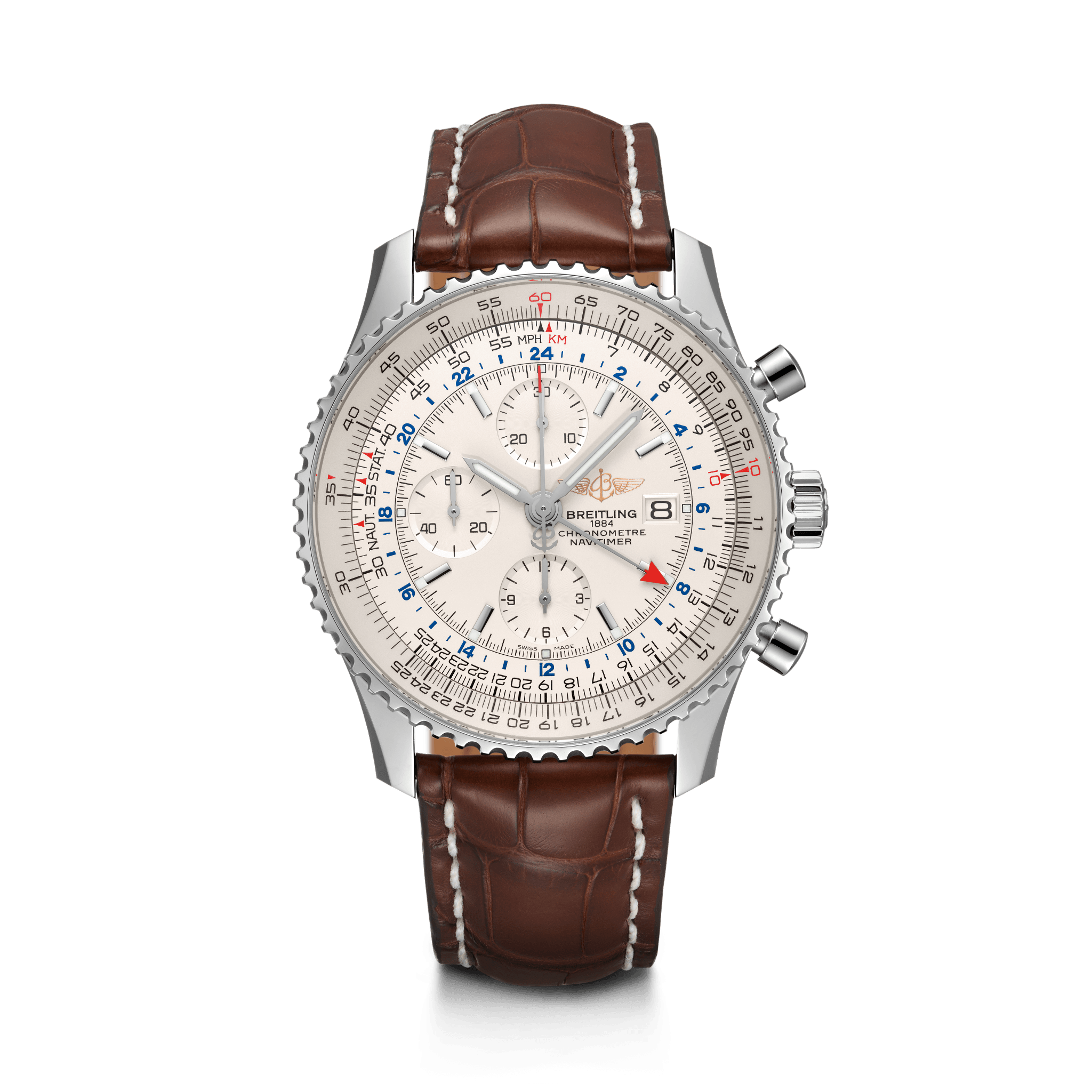 Breitling A24322121G1P1 : Navitimer World Stainless Steel / Silver / Croco / Pin