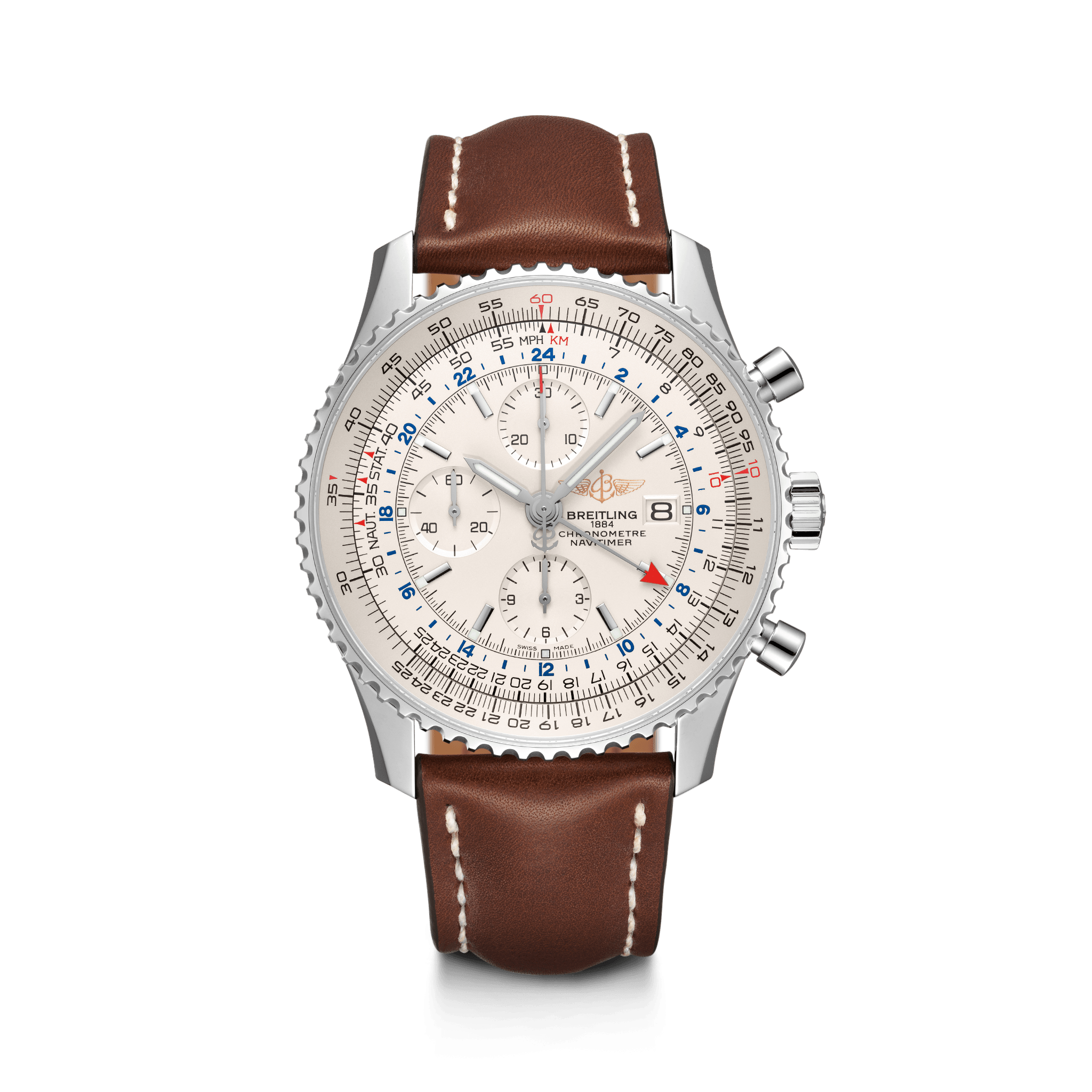 Breitling A24322121G1X1 : Navitimer World Stainless Steel / Silver / Calf / Pin