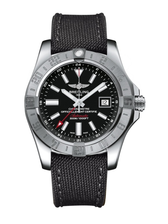 Breitling A32390111B1W1 : Avenger II GMT Stainless Steel / Volcano Black / Military / Pin