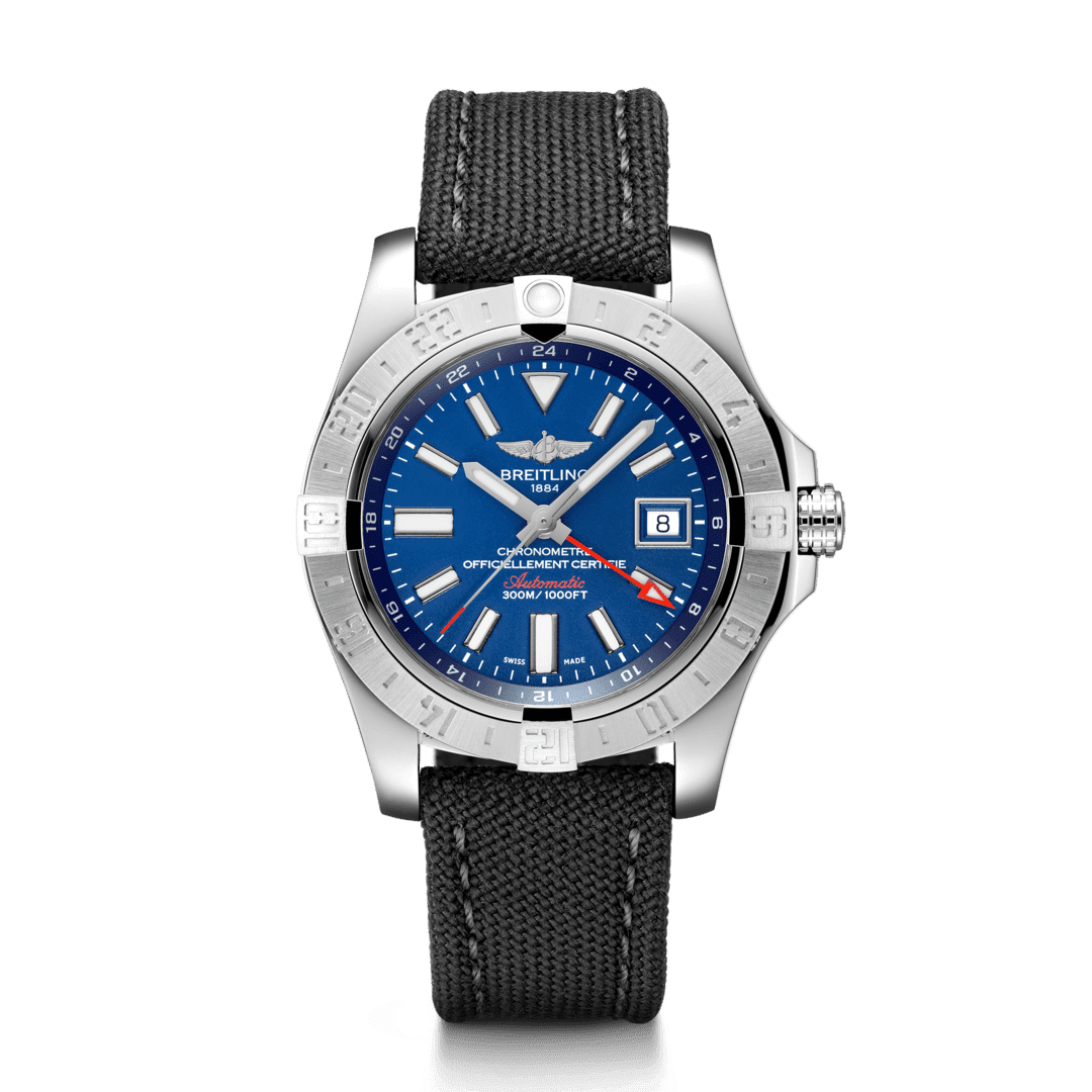 Breitling A32390111C1W1 : Avenger II GMT Stainless Steel / Mariner Blue / Military / Pin