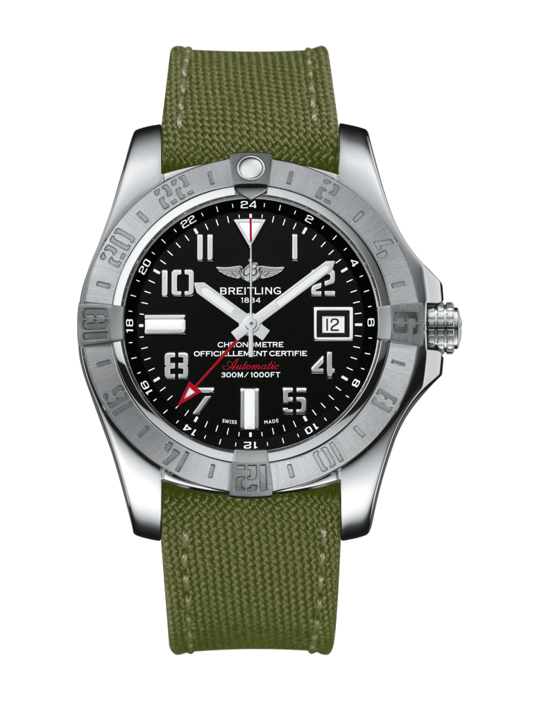 Breitling A3239011/BC34/106W/A20BA.1 : Avenger II GMT Stainless Steel / Volcano Black / Military / Pin