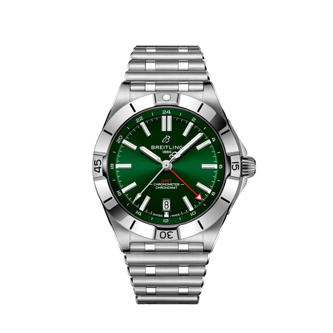 Breitling A32398101L1A1 : Chronomat  40 GMT Stainless Steel / Green / Rouleaux