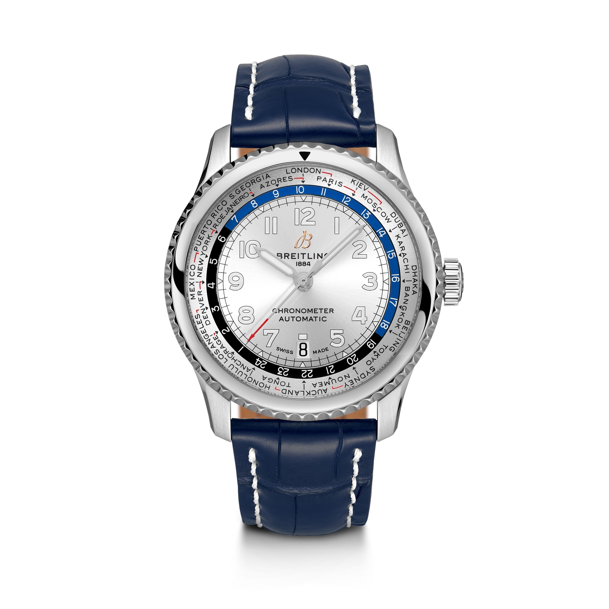 Breitling A3521U01G1P2 : Navitimer 8 B35 Automatic Unitime 43 Stainless Steel / Silver / Blue Croco