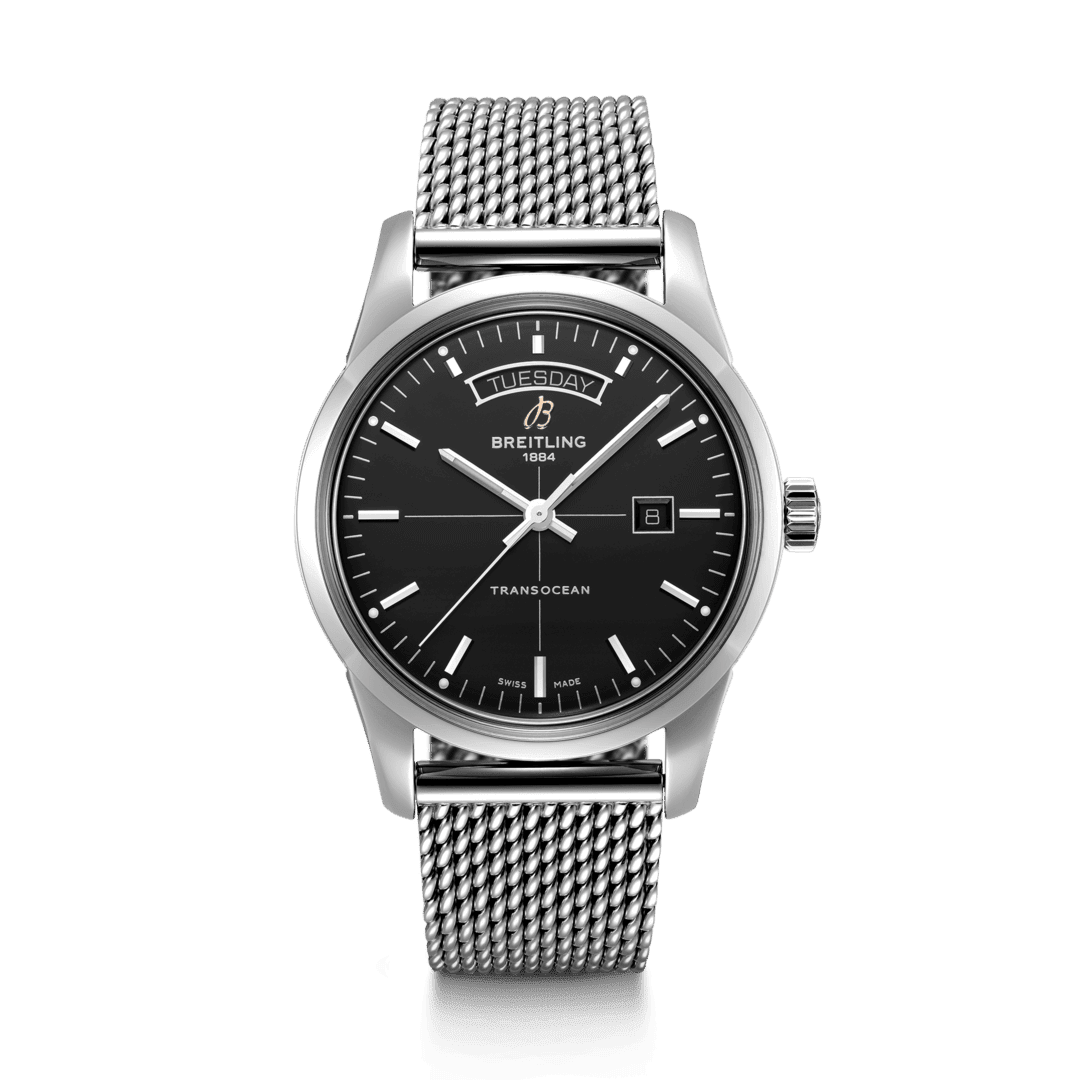 Breitling A45310121B1A1 : Transocean Day & Date Stainless Steel / Black / Milanese