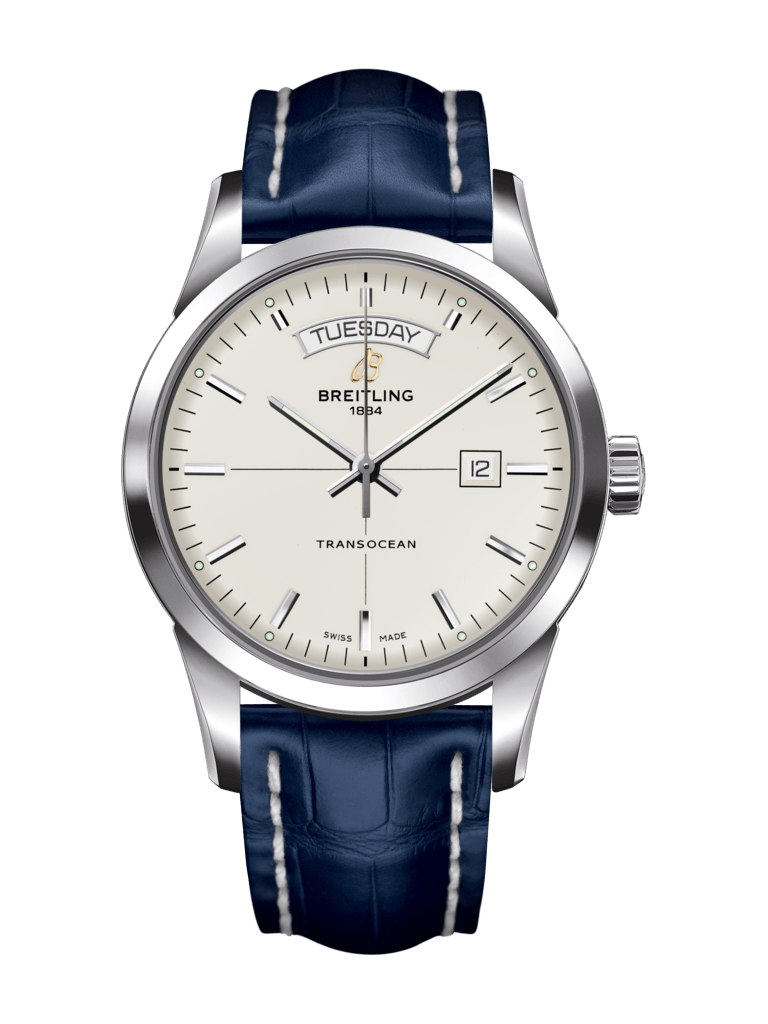 Breitling A4531012/G751/731P/A20BA.1 : Transocean Day & Date Stainless Steel / Silver / Croco / Pin