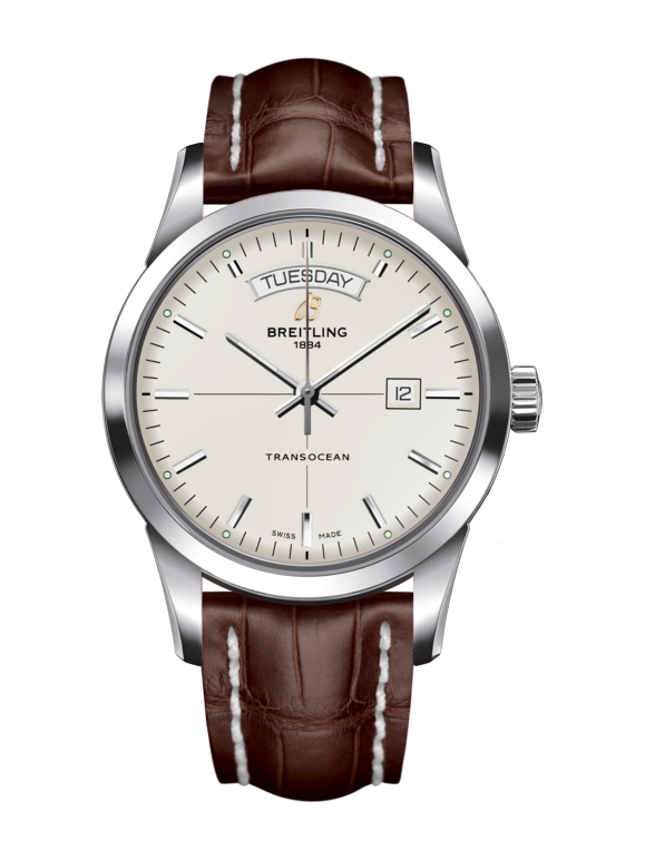 Breitling A4531012/G751/739P/A20BA.1 : Transocean Day & Date Stainless Steel / Silver / Croco / Pin