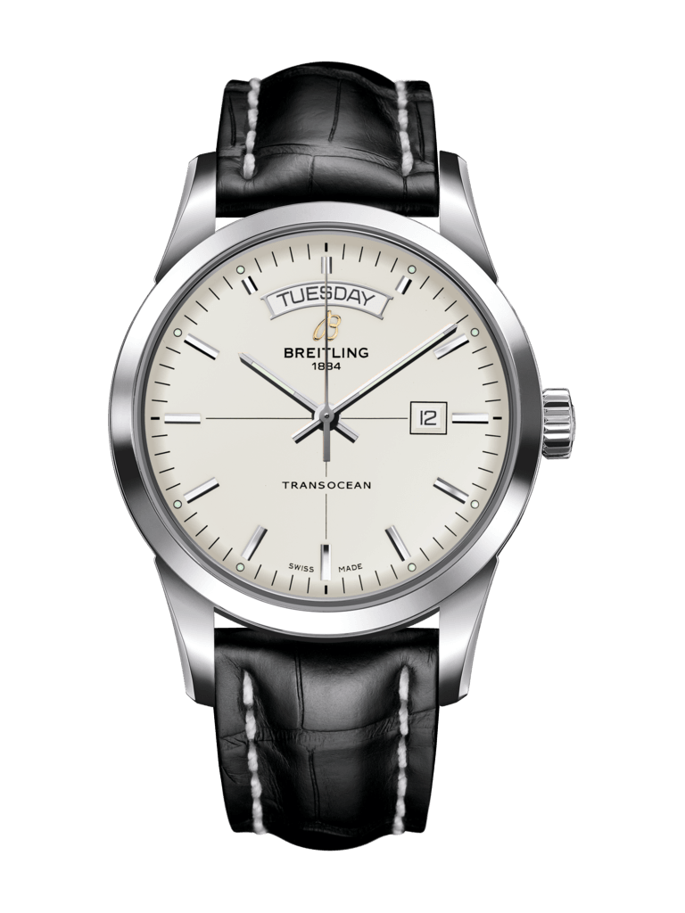 Breitling A4531012/G751/744P/A20D.1 : Transocean Day & Date Stainless Steel / Silver / Croco / Pin