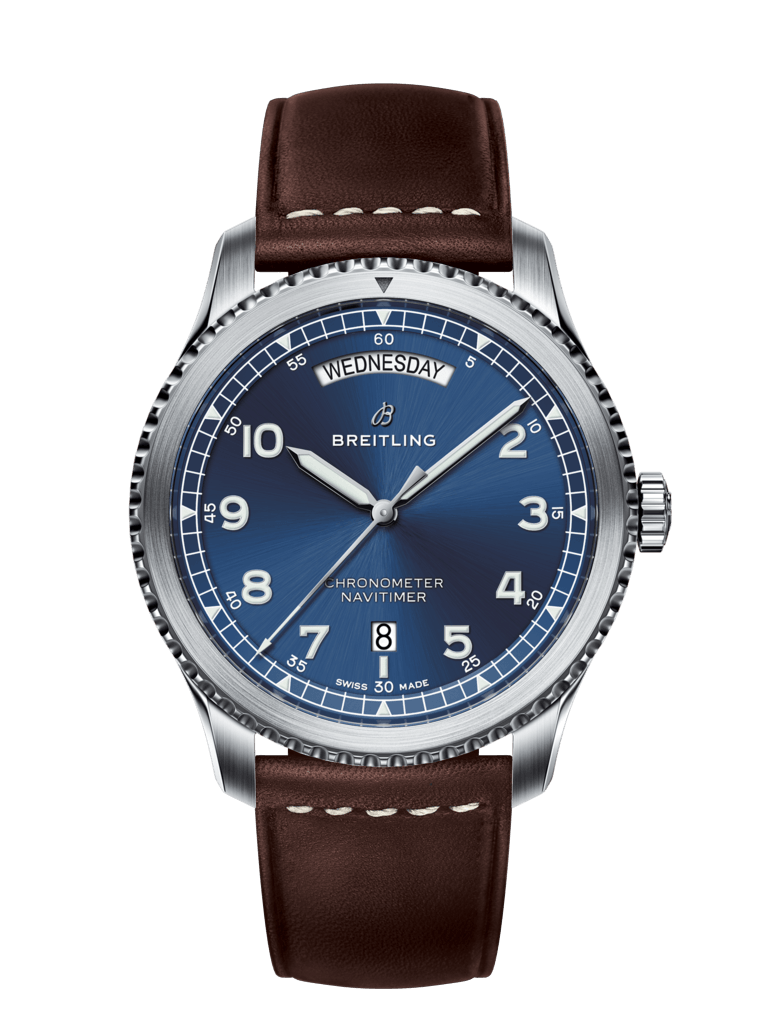 Breitling A45330101C1X2 : Navitimer 8 Automatic Day & Date 41 Stainless Steel / Blue / Brown Calf / Pin