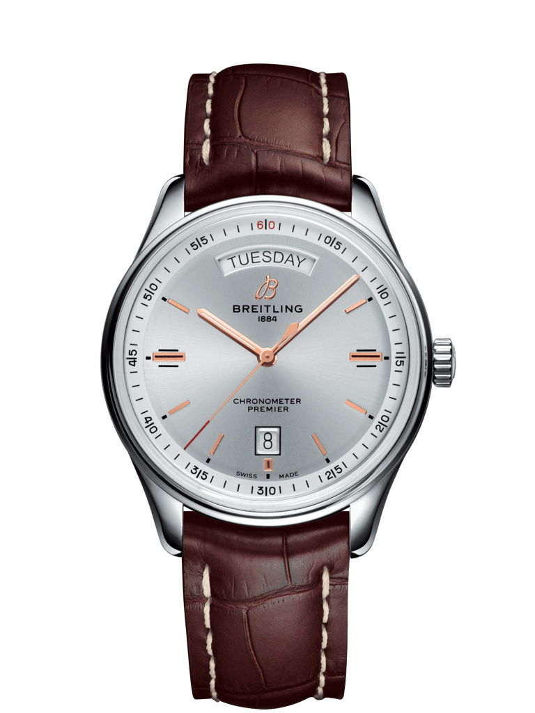 Breitling A45340211G1P1 : Premier Automatic Day & Date 40 Stainless Steel / Silver / Croco Brown / Folding