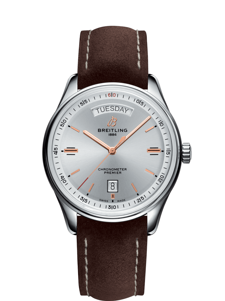 Breitling A45340211G1X3 : Premier Automatic Day & Date 40 Stainless Steel / Silver / Nubuck Brown / Tang