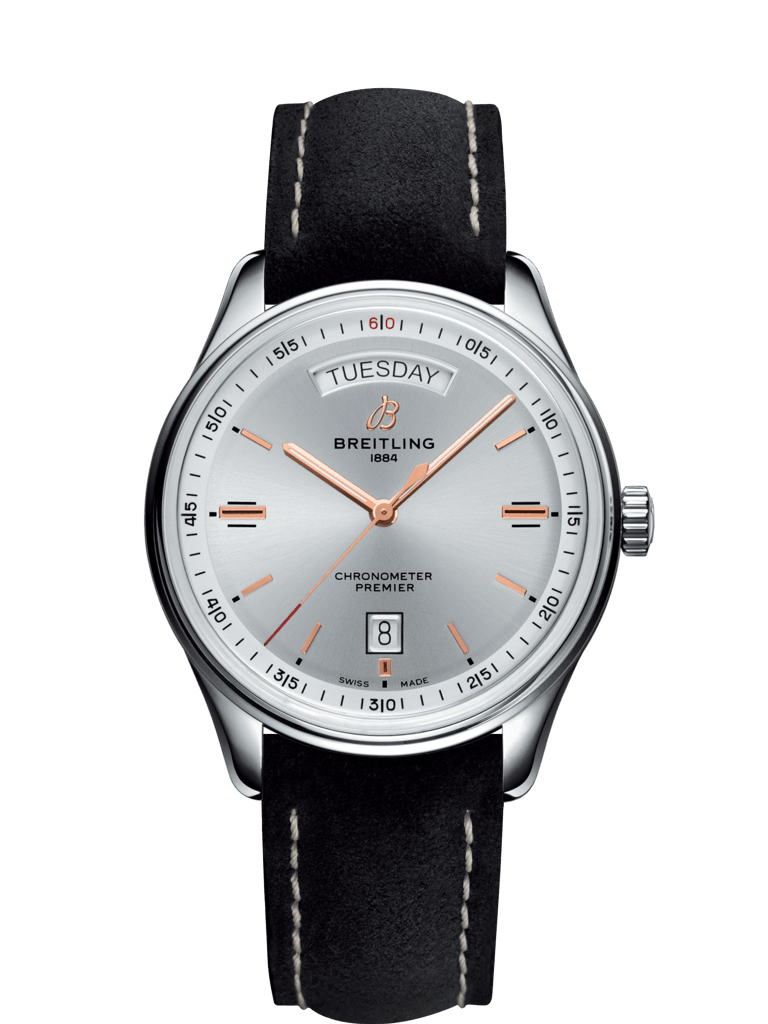 Breitling A45340211G1X4 : Premier Automatic Day & Date 40 Stainless Steel / Silver / Nubuck Black / Tang