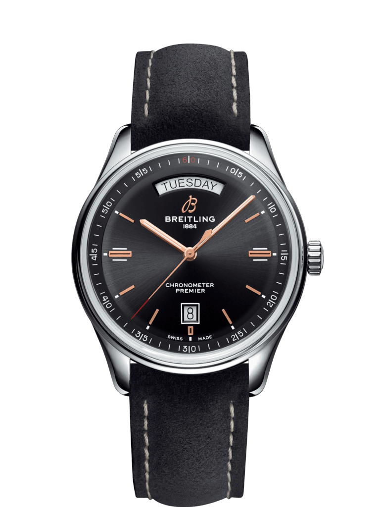 Breitling A45340241B1X3 : Premier Automatic Day & Date 40 Stainless Steel / Black / Nubuck Anthracite / Tang