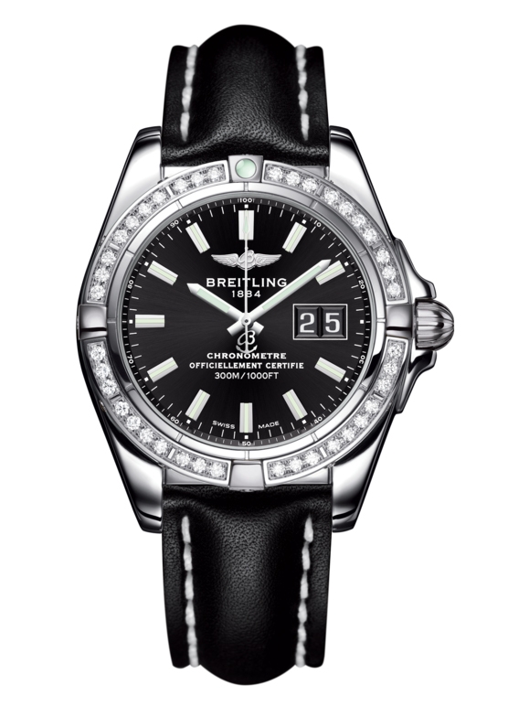 Breitling A49350LA.BE58.428X : Galactic 41 Stainless Steel / Diamond / Onyx Black / Calf