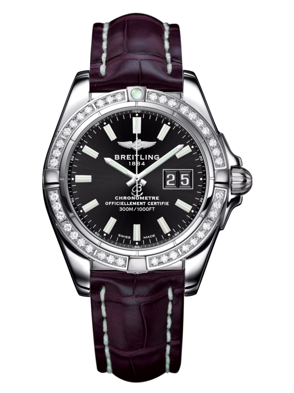 Breitling A49350LA.BE58.720P : Galactic 41 Stainless Steel / Diamond / Onyx Black / Croco