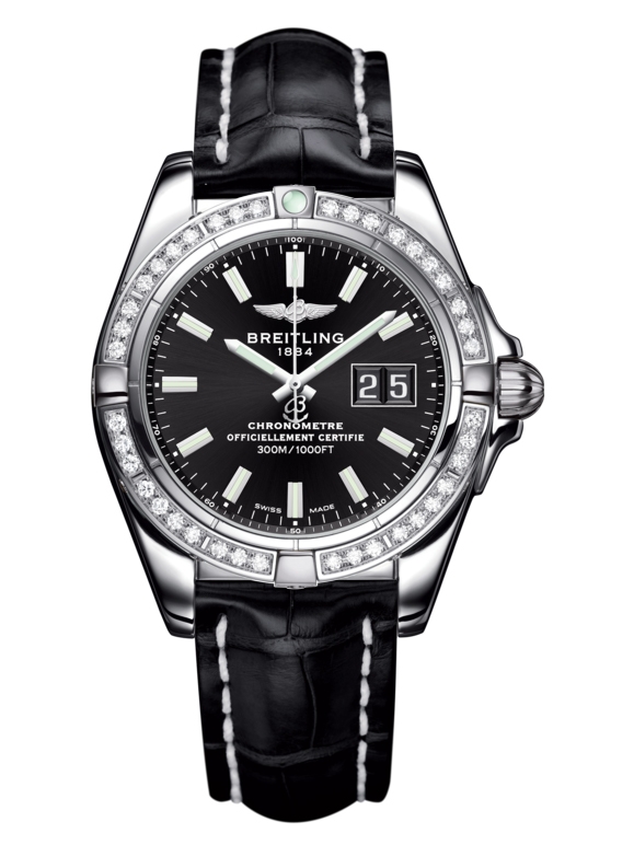 Breitling A49350LA.BE58.728P : Galactic 41 Stainless Steel / Diamond / Onyx Black / Croco