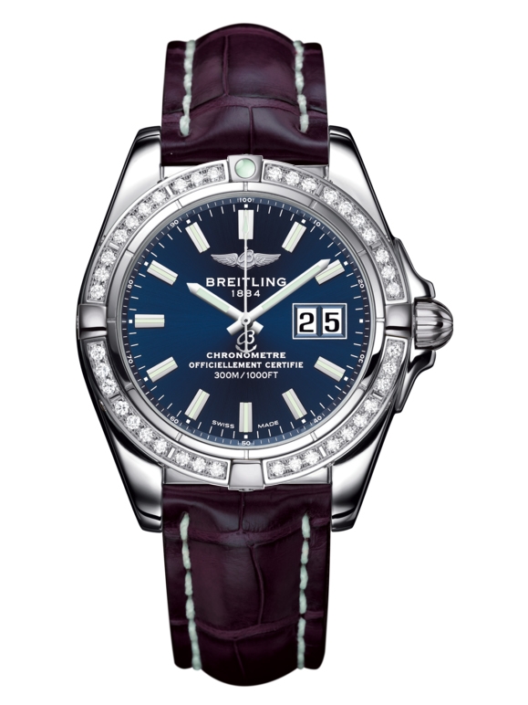 Breitling A49350LA.C929.720P : Galactic 41 Stainless Steel / Diamond / Horizon Blue / Croco