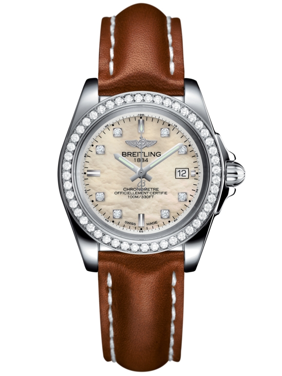 Breitling A7133053/A801/406X/A14BA.1 : Galactic 32 Sleek Edition Stainless Steel / Diamond / Pearl Diamond / Calf