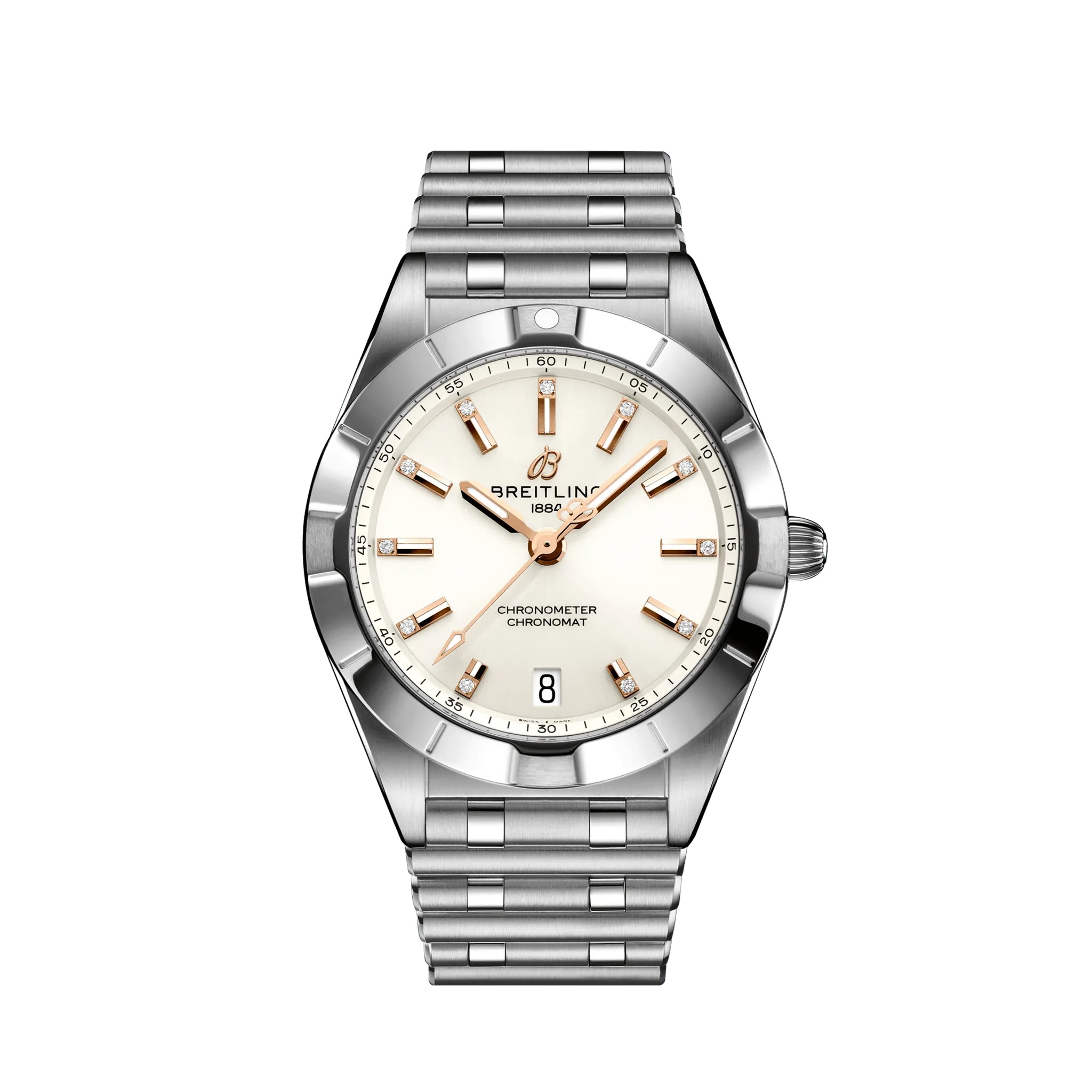 Breitling A77310101A3A1 : Chronomat 32 Stainless Steel / White - Diamond / Rouleaux