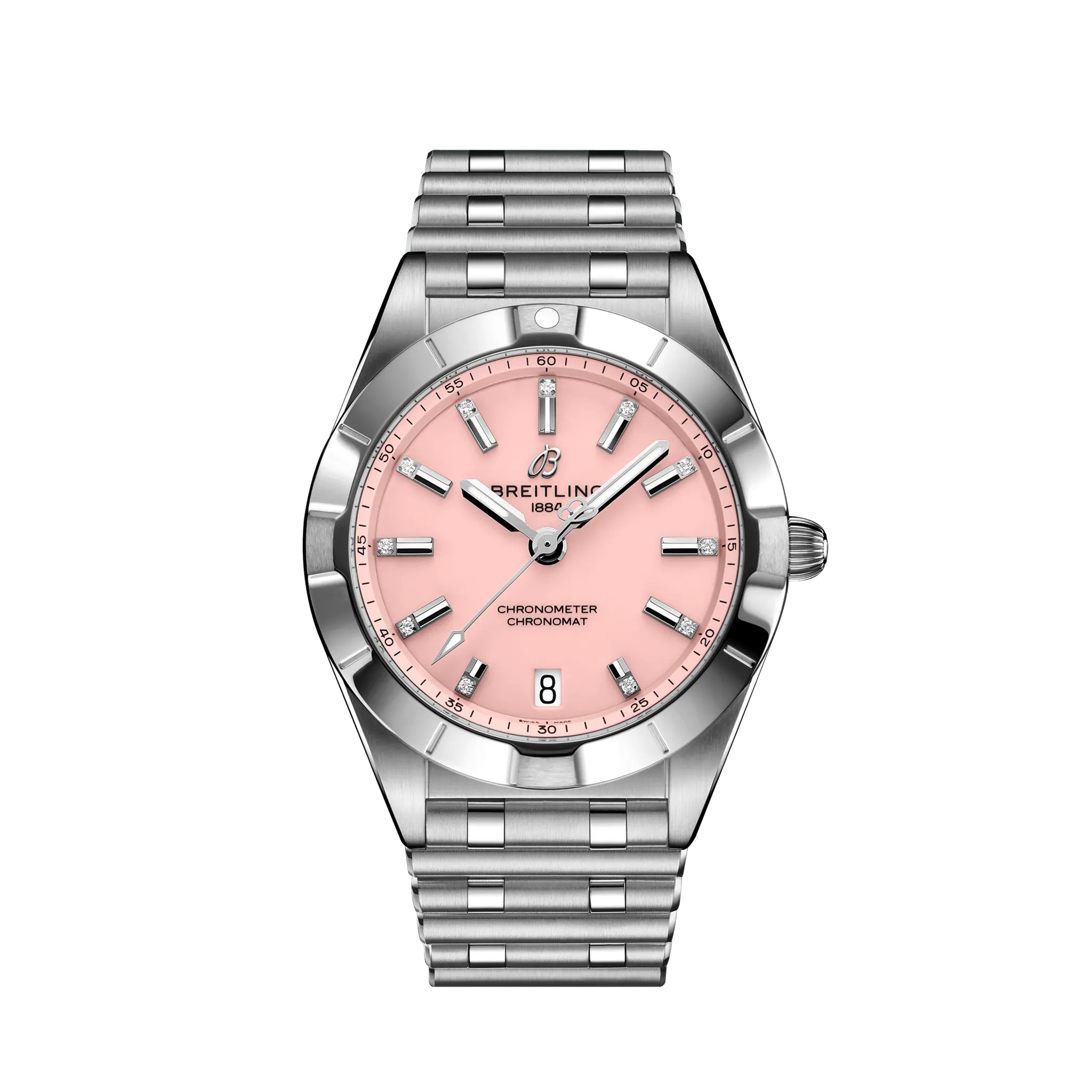 Breitling A77310101K1A1 : Chronomat 32 Stainless Steel / Pink - Diamond / Rouleaux
