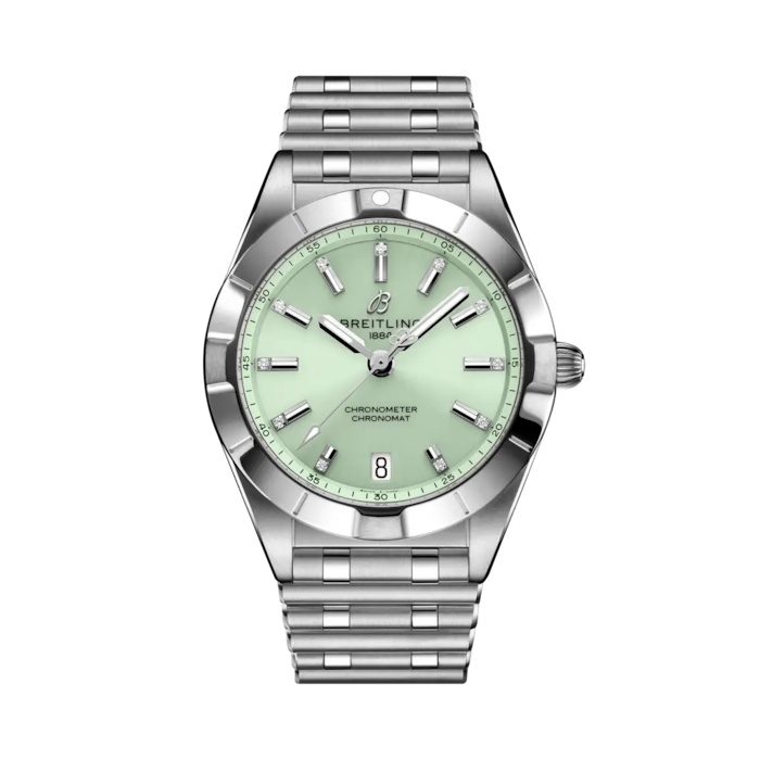 Breitling A77310101L1A1 : Chronomat 32 Stainless Steel / Mint Green - Diamond / Rouleaux