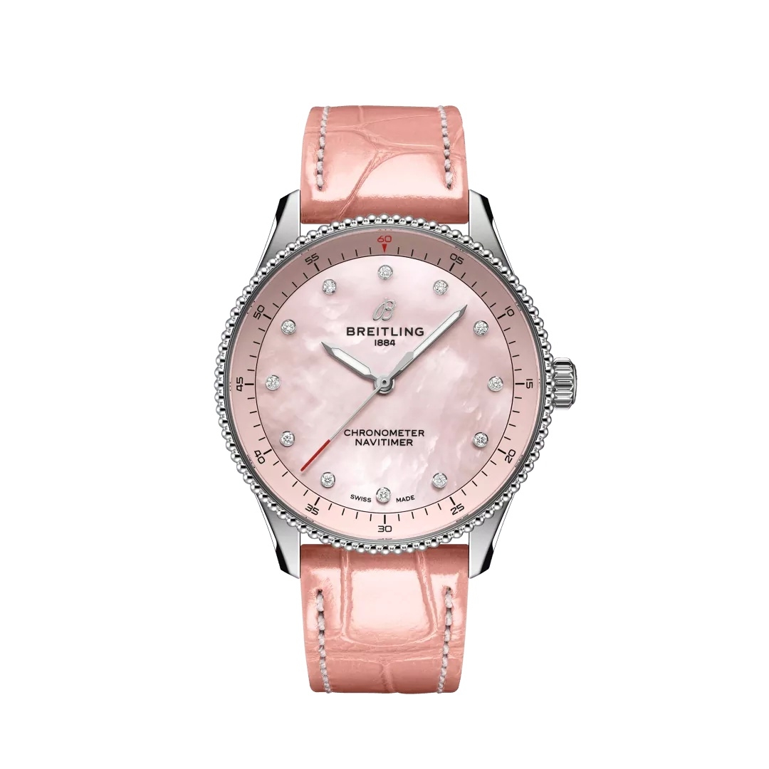 Breitling A77320D91K1P1 : Navitimer Quartz 32 Stainless Steel / Pink MOP / Alligator