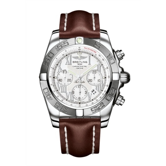 Breitling AB011011/A690/437X : Chronomat 44 Stainless Steel / White - Roman / Calf