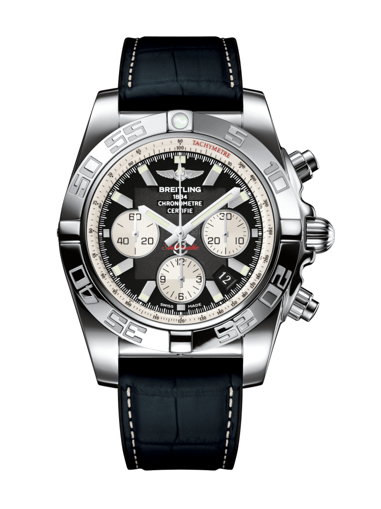Breitling AB011012/B967/296S/A20D.4 : Chronomat 44 Stainless Steel / Onyx Black / Croco Rubber / Folding