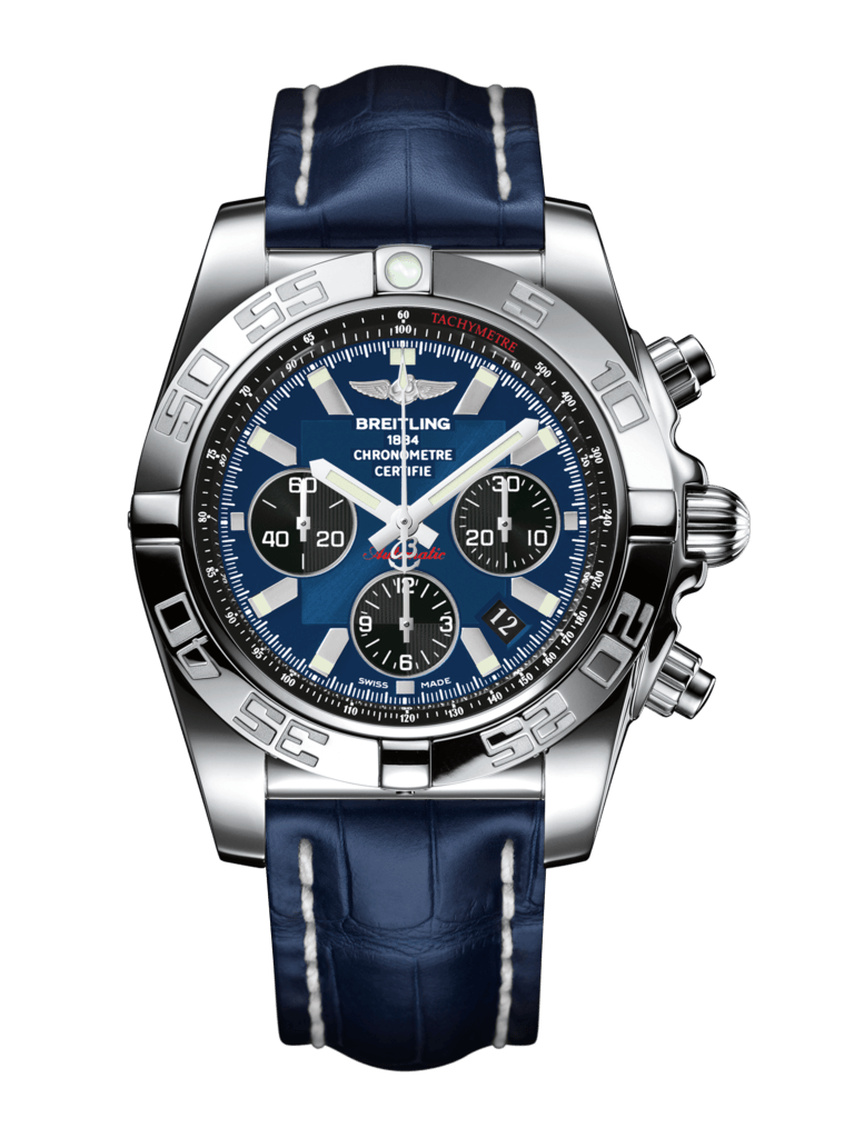 Breitling AB011012/C789/731P/A20BA.1 : Chronomat 44 Stainless Steel / Blackeye Blue / Croco / Pin