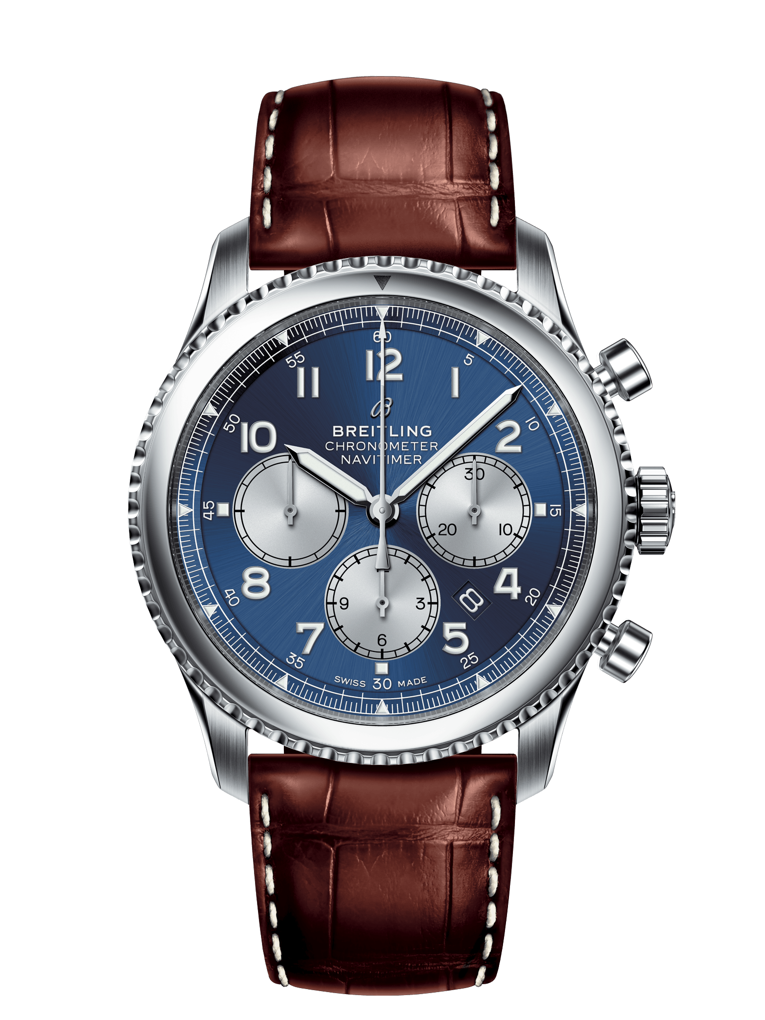 Breitling AB0117131C1P2 : Navitimer 8 B01 Chronograph 43 Stainless Steel / Blue / Brown Croco