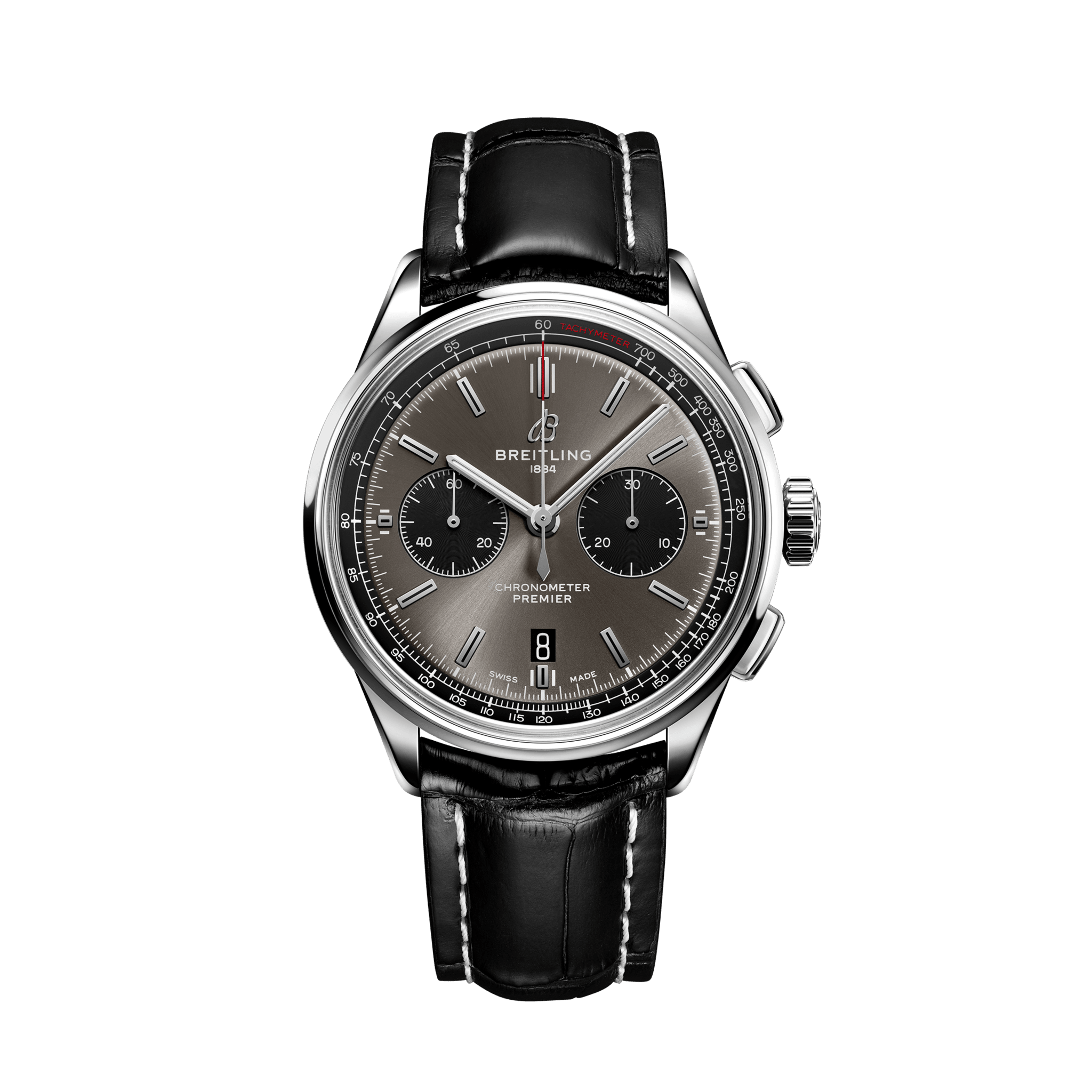 Breitling AB0118221B1P1 : Premier B01 Chronograph 42 Stainless Steel / Anthracite / Croco / Folding