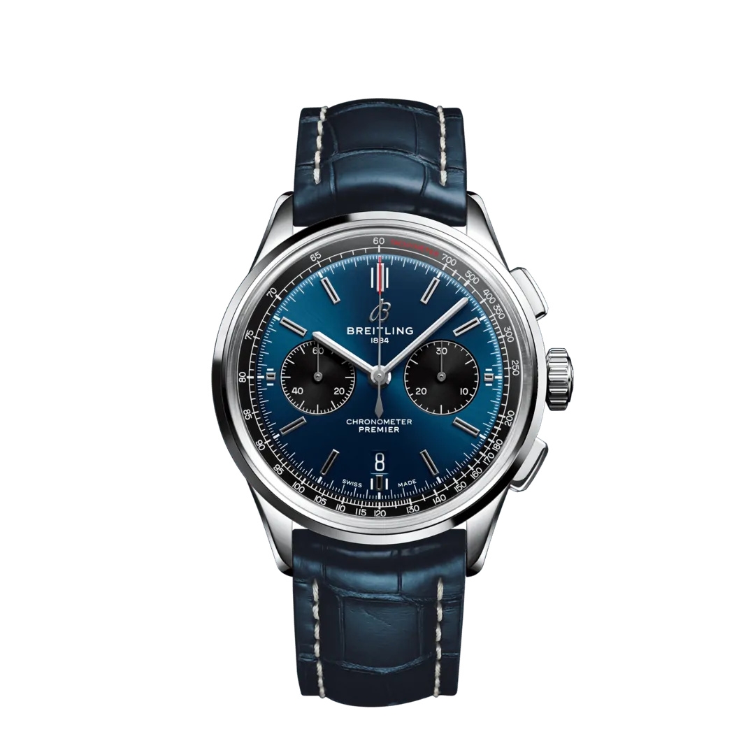 Breitling AB0118221C1P1 : Premier B01 Chronograph 42 Stainless Steel / Blue / Croco / Folding