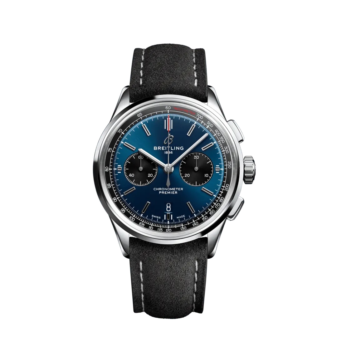 Breitling AB0118221C1X3 : Premier B01 Chronograph 42 Stainless Steel / Blue / Anthracite Nubuck / Folding