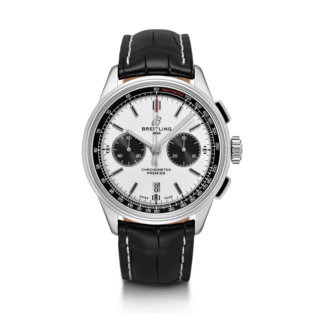 Breitling AB0118221G1P1 : Premier B01 Chronograph 42 Stainless Steel / Silver / Croco / Folding