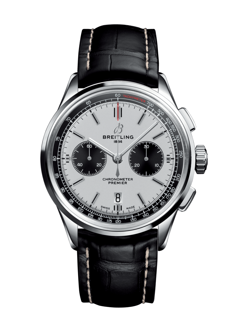 Breitling AB0118221G1P2 : Premier B01 Chronograph 42 Stainless Steel / Silver / Croco / Pin