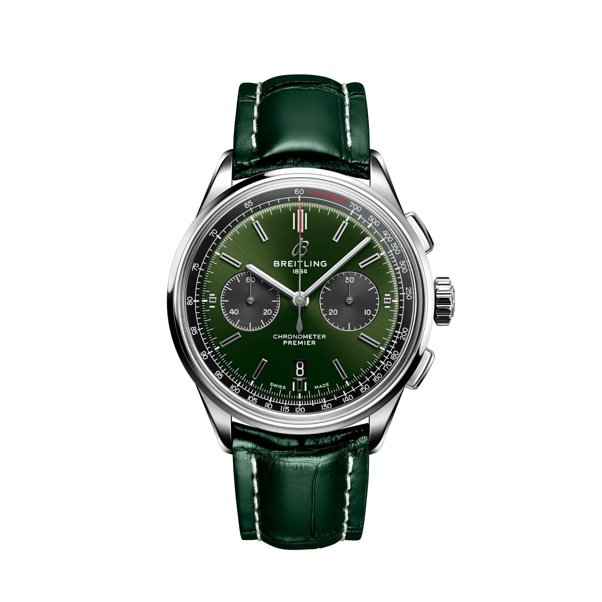 Breitling AB0118221L1P1 : Premier B01 Chronograph 42 Stainless Steel / Green / Alligator - Folding
